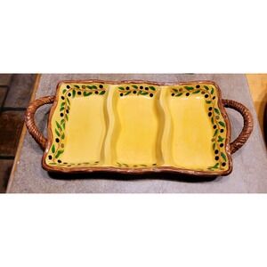 Pacific Rim Handpainted Yellow Olive Branch Divided Serving Platter Tray